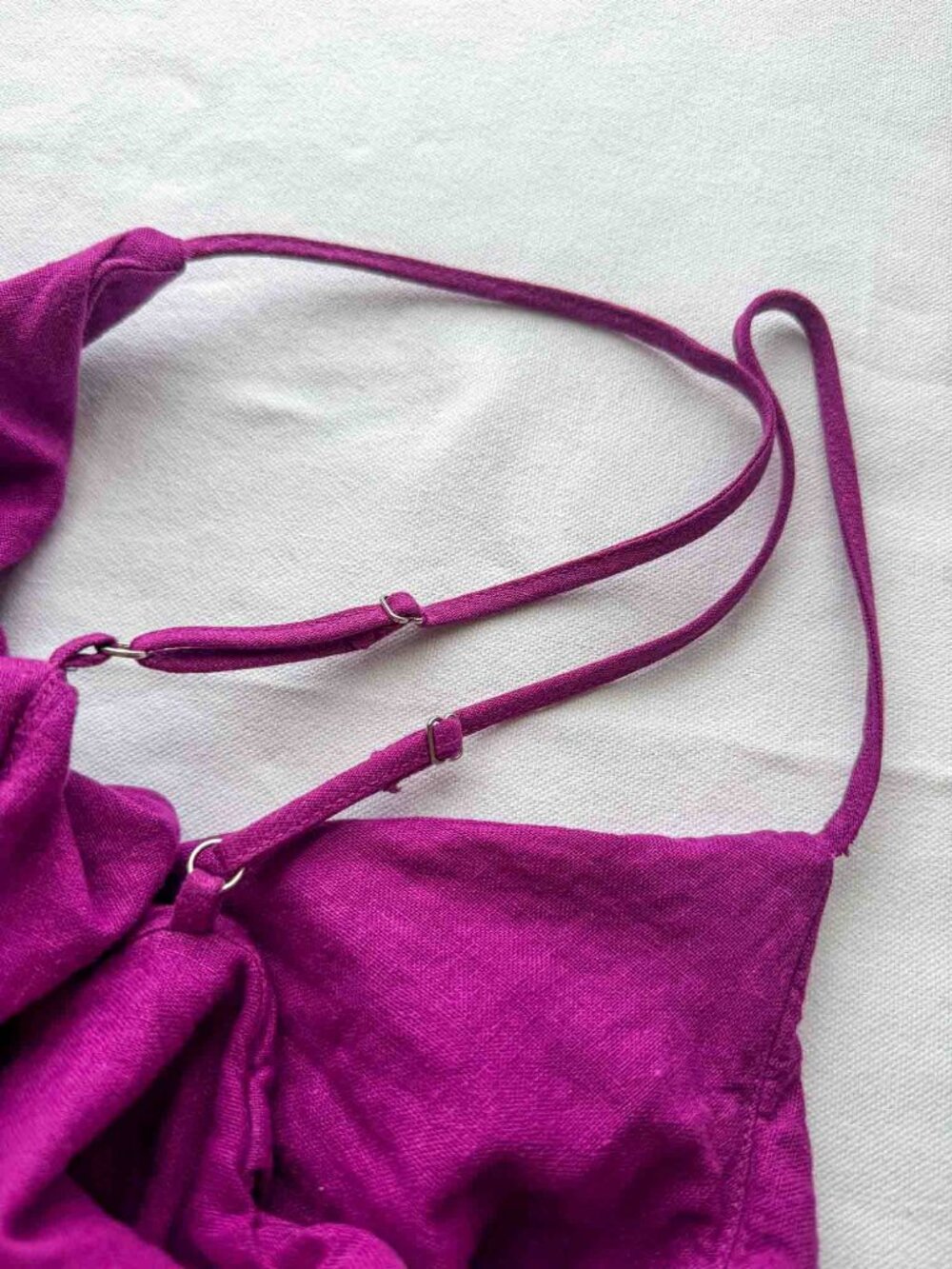 ZARA Linen Blend Ruffle Maxi Dress L Fuchsia Pink Front Slit Adjustable Straps - Picture 13 of 16